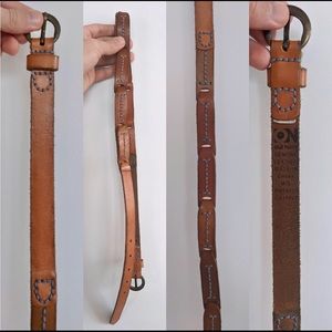 Vintage Leather Belt | Blue Contrast Stitching
